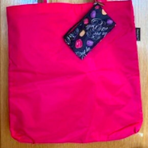 NWT Lancome Paris Reversable Bright Pink Tote Bag & Zip Mini Cosmetic Bag Set - Picture 1 of 8
